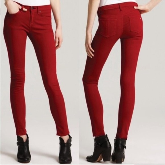 Rag & Bone Womens Red Skinny Zipper Jeans29